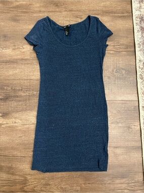 Simple Scoop Neck T-Shirt Dress - Navy